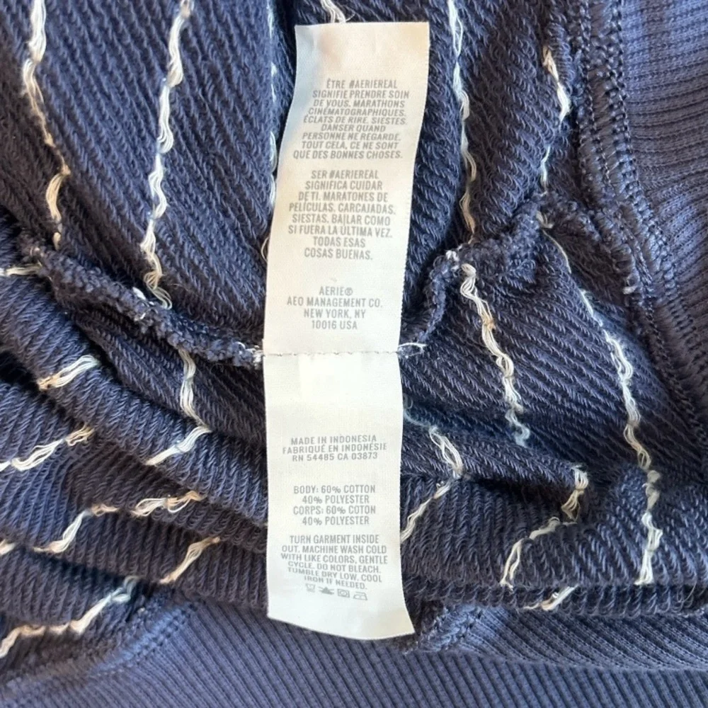 Aerie Take It Easy Crew Cropped Sweatshirt Sweater Embroidered Dots Blue Medium. - Picture 9 of 11